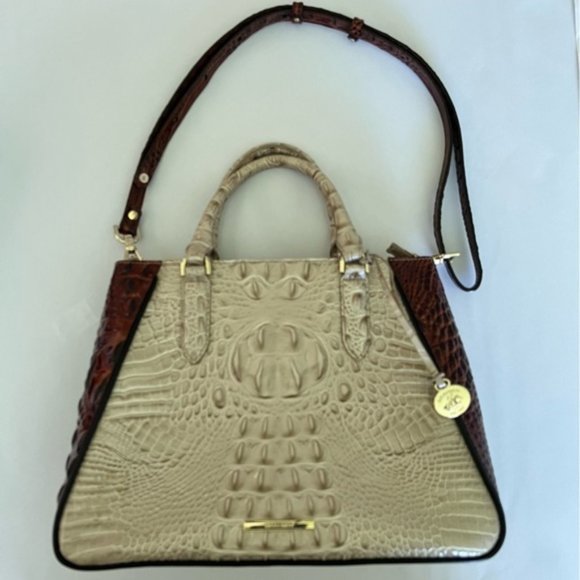 Brahmin Ivory Croc-Embossed Satchel with Brown Trim - Picture 7 of 9